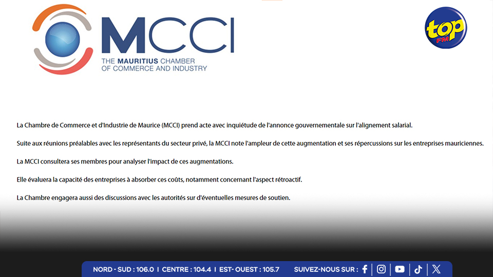 La MCCI engagera des consultations avec ses membres pour évaluer l'impact des augmentations Alignement salarial :