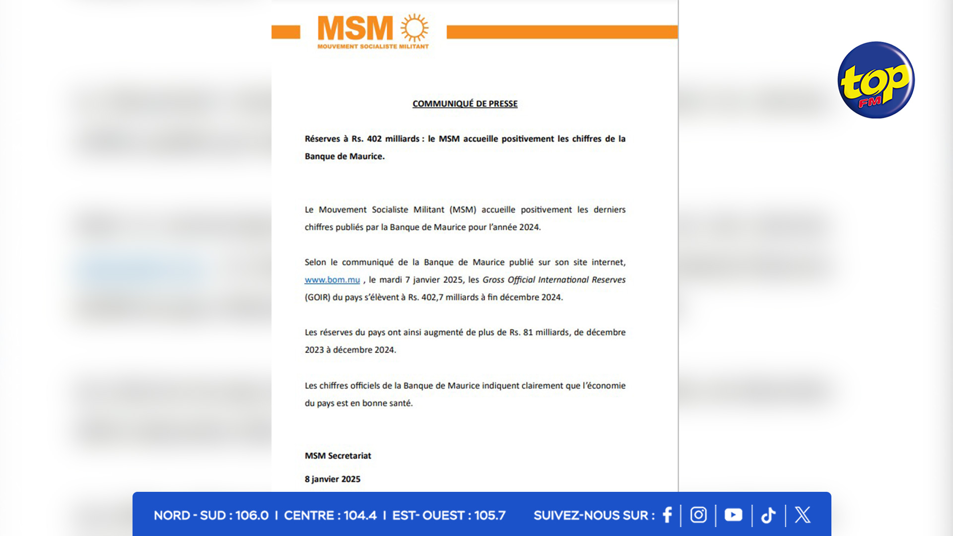 MSM-COMMUNIQUE MSM-COMMUNIQUE