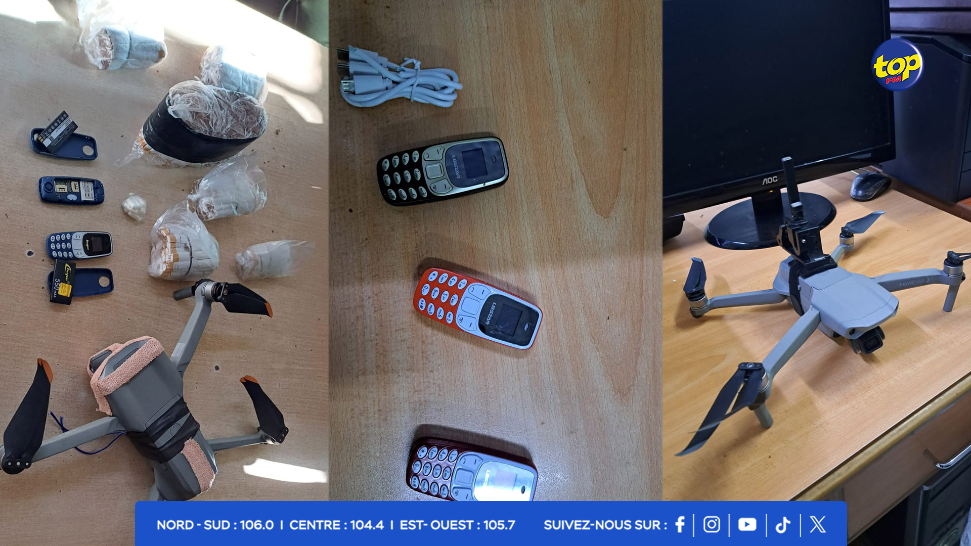 des téléphones portables, des drones et des cigarettes saisis des téléphones portables, des drones et des cigarettes saisis